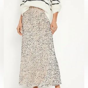 Old Navy Sequin A-Line Maxi Skirt XL Tall Silver New!!